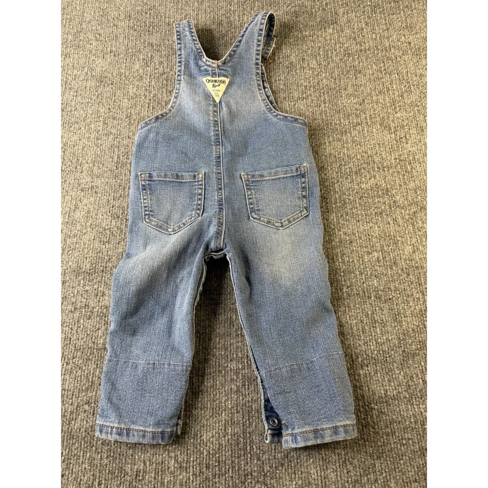 OshKosh B'gosh Baby Denim Overalls 12M Blue Snap Leg Floral‎ Cuff - Picture 2 of 10